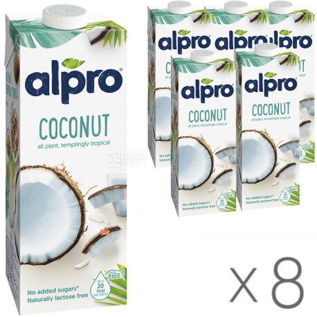 Alpro, Coconut Original, Упаковка 8 шт. по 1 л, Алпро, Кокосовое молоко, витаминизированное