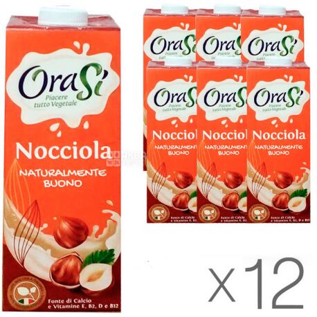 OraSi Nocciola, 1 л, Напій рослинний, Зі смаком лісових горіхів, упаковка 12 шт.