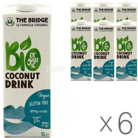 The Bridge, Coconut drink, Упаковка 6 шт, по 1 л, Напиток кокосовый, без сахара и глютена
