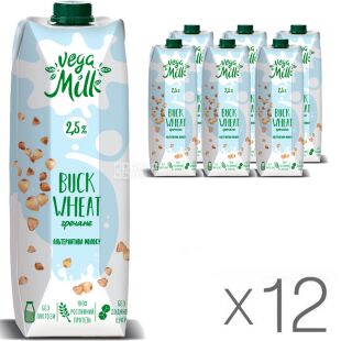 Vega Milk, Упаковка 12 шт. х 950 мл, Напиток гречневый ультрапастеризованный, 2,5 %