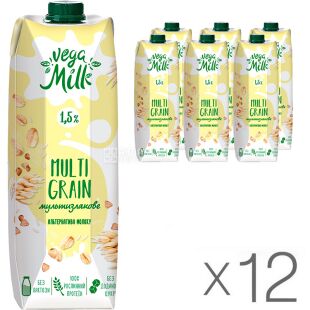 Vega Milk, Упаковка 12 шт. х 950 мл, Напиток мультизлаковый ультрапастеризованный, 1,5%