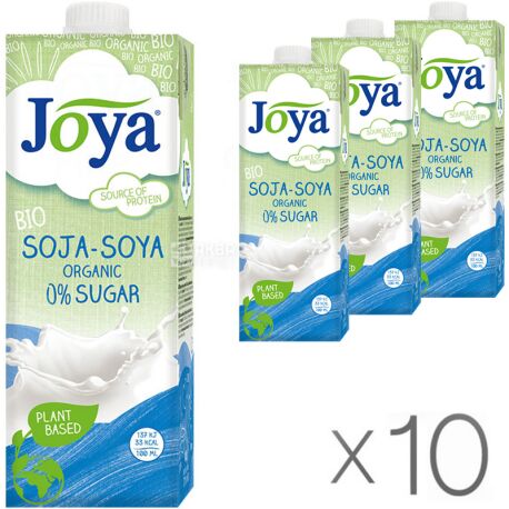 Joya Organic, Упаковка 10 шт. по 1 л, Джоя, Соевое молоко, органическое, без сахара и лактозы