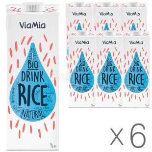ViaMia, Bio Drink, Rice, 1 л, Упаковка 6 шт., ВіаМіа, Напій рисовий органічний, без цукру і глютену
