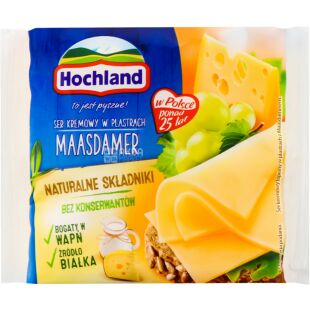 Hochland Maasdamer, 130 г, Плавленый сыр Хохланд Маасдамер, 40%, нарезанный