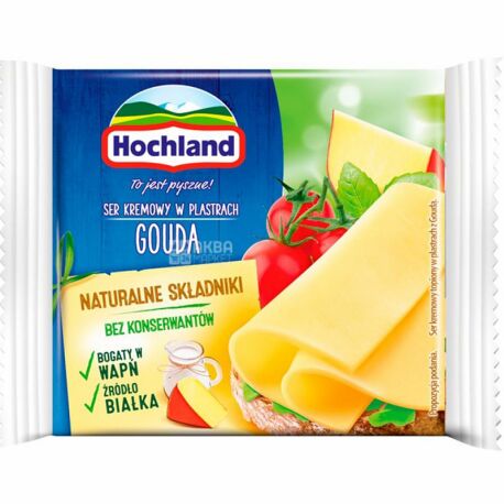 Hochland Gouda, 130 g, Gouda processed cheese, sliced, 40%