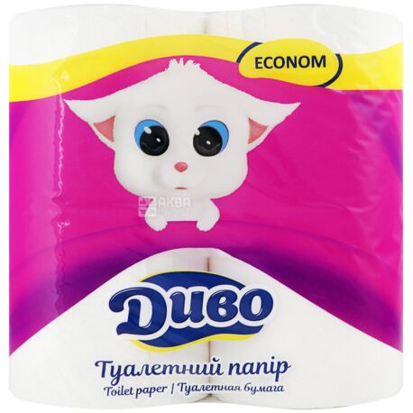 Диво Econom, 4 рул., Туалетная бумага, Эконом, 2-х слойная