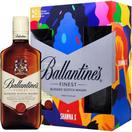 Ballantine's Finest, Виски + 2 бокала, Набор в подарочной коробке
