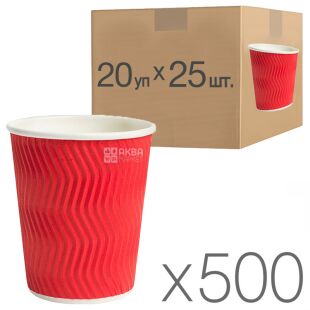 Промтус, Стакан паперовий, 400 мл, 20 упаковок х 25 шт, D 92, гофрований, червоний