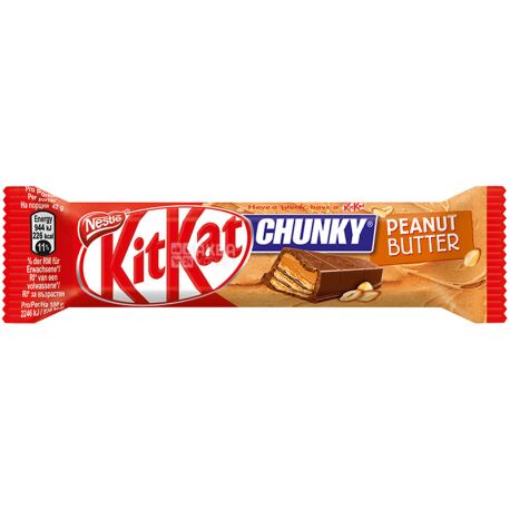 KitKat Chunky Peanut Butter, 42 г, КитКат, Батончик в молочном шоколаде с арахисовой пастой 
