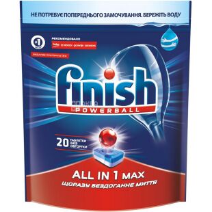 Finish, All in 1, 20 шт., Таблетки для посудомоечных машин, Финиш