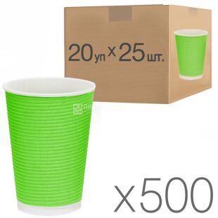 Стакан бумажный,  гофрированный, 400 мл, 25 шт, 20 упаковок, зеленый, D90