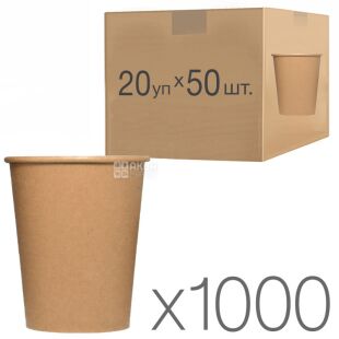 Крафт Стакан бумажный, однослойный, 400 мл, 50 шт, 20 упаковок, D90