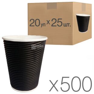 Стакан бумажный, гофрированный, 500 мл, 25 шт, 20 упаковок, черный, D90