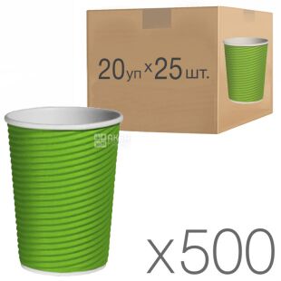 Стакан паперовий, гофрований, 500 мл, 25 шт, 20 упаковок, зелений, D90