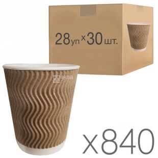 Стакан бумажный, гофрированный, бурый, 250 мл, 28 упаковок по 30 шт., D80