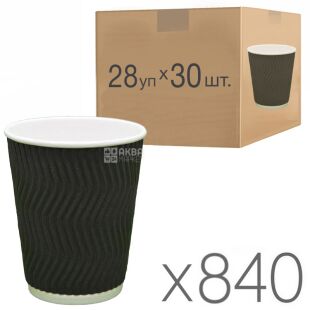 Стакан паперовий, гофрований, чорний, 250 мл, 28 упаковок по 30 шт., D80