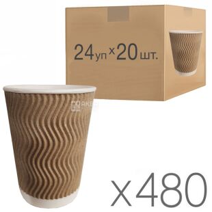 Стакан бумажный, гофрированный, бурый, 450 мл, 24 упаковок по 20 шт., D90