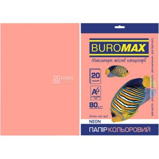 Buromax Neon, 20 аркушів, Папір офісний, кольоровий, А4, 80 г/м2, рожевий