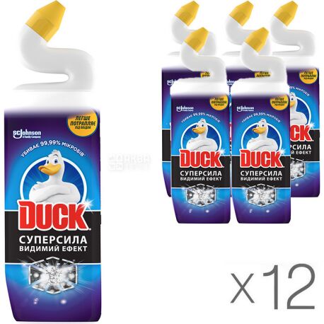 Duck, 900 мл, Упаковка 12 шт., Средство чистящее для унитазов, Супер сила, Видимый эффект 5в1