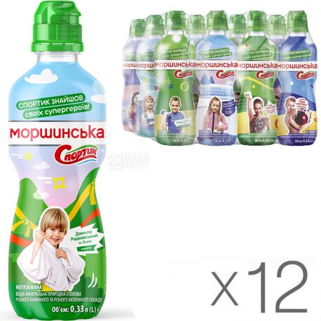 Morshynska, Packing 12 pcs. on 0,33 l, Water not aerated for children Sportik, PET, PAT