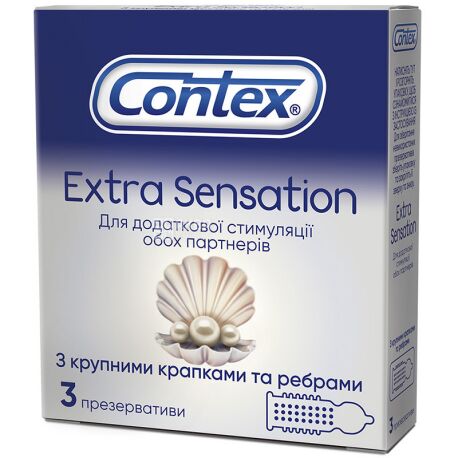 Contex Extra Sensation, 3 шт, Презервативи з крупними крапками та ребрами
