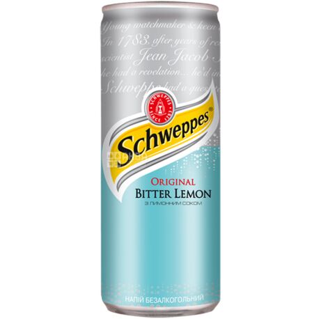 Schweppes, Bitter Lemon, 0,25 л, Швепс, Биттер Лимон, Напиток сильногазированный, ж/б
