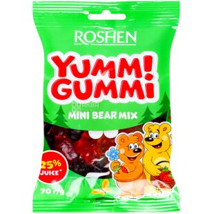 Roshen Yummi Gummi Mini Bear Mix, 70 г, Цукерки желейні Мікс Міні Ведмедиків Яммі Гаммі, Рошен