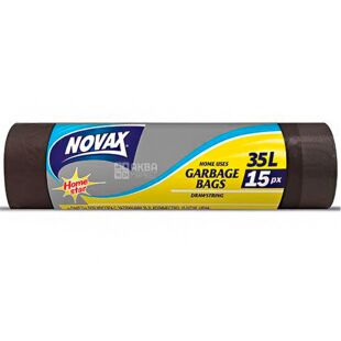 Novax, 15 шт., 35 л, Пакети для сміття, з затяжками