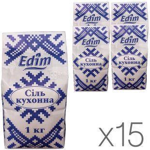 Edim, Упаковка 15 шт. х 1 кг, Соль поваренная