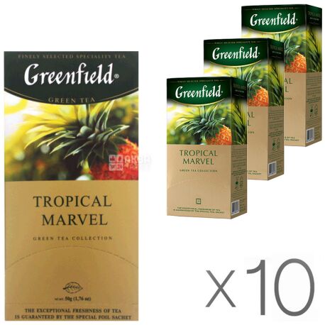 Greenfield, Tropical Marvel, Упаковка 10 шт. х 25 пак., Грінфілд, Тропікал Марвел, Чай зелений