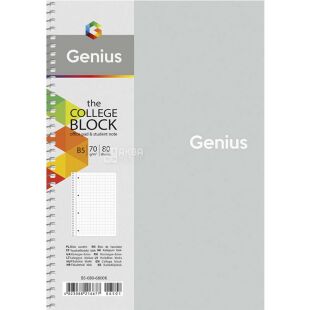 Genius, 80 аркушів, Блокнот на пружині, В5, клітинка, пластик, в асортименті