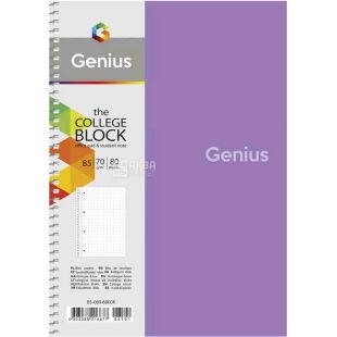 Genius, 80 аркушів, Блокнот на пружині, В5, клітинка, пластик, в асортименті