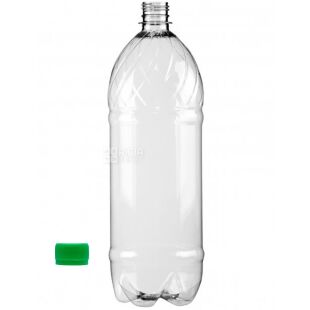 Пляшка, 2л, ПЕТ, з кришкою, вузьке горлечко, прозора, в асортименті