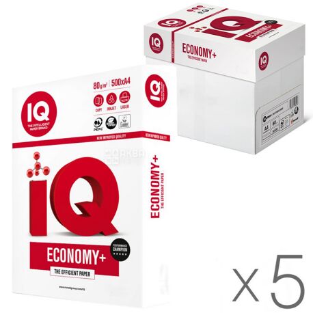 IQ Economy, A4 white paper for office, 80 g / m2, 500 l. * 5 pcs., M / s