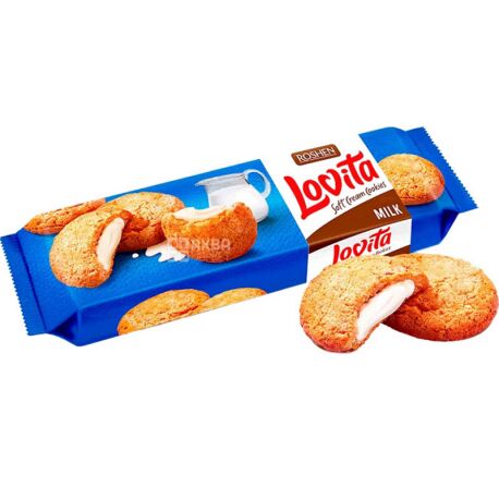 Roshen, Lovita, 127 г, Здобне печиво, c молочним кремом