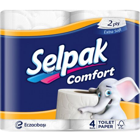 Selpak Comfort, 4 рул., Туалетний папір Селпак Комфорт, 2-х шаровий