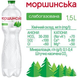Моршинская, 1,5 л, Упаковка 6 шт., Вода минеральная слабогазированная, ПЭТ