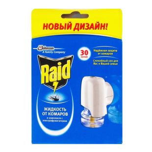 Raid, Набор, Универсальный электрофумигатор с жидкостью, 30 ночей 