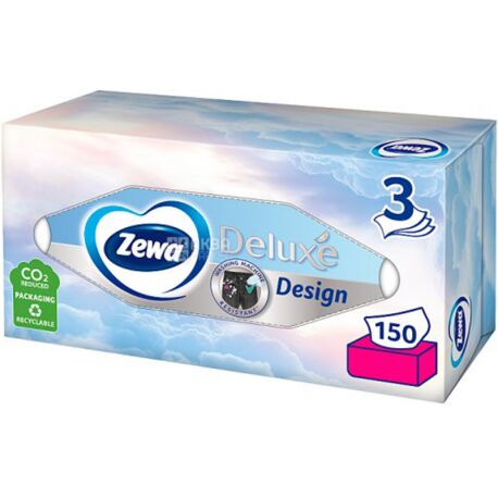 Zewa Deluxe Design, 150 шт., Салфетки косметические Зева, 3-х слойные, 19х21 см, в ассортименте