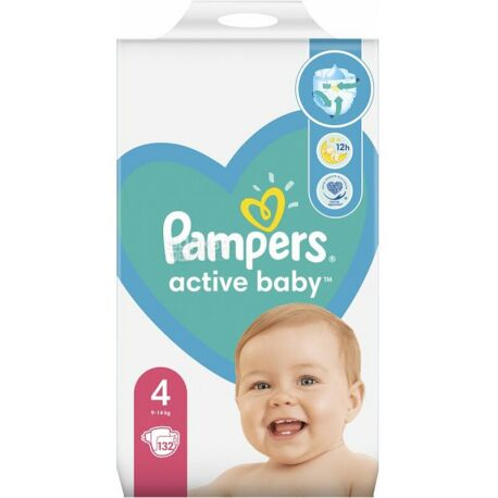 Pampers, Active Baby 4 diapers, 9-14 kg, 132 pcs.