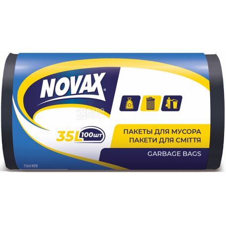 Novax, 100 шт., 35 л, Пакеты для мусора, прочные, в ассортименте