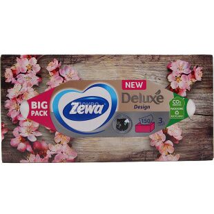 Zewa Deluxe Design, 150 шт., Салфетки косметические Зева, 3-х слойные, 19х21 см, в ассортименте