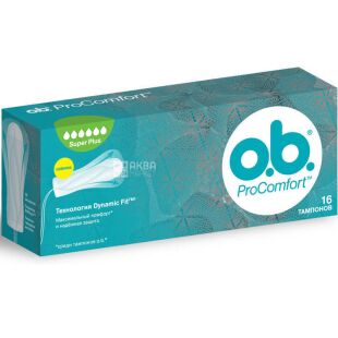 o.b., Procomfort Night Super, 16 шт., Тампоны гигиенические, ночные, без аппликатора, 4 капли