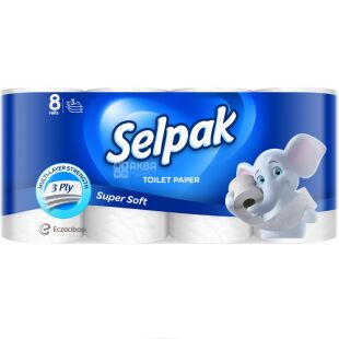 Selpak Supremely Soft, 8 рул., Туалетний папір Селпак Супремлі Софт, 3-х шаровий, 16,8 м, 140 відривів
