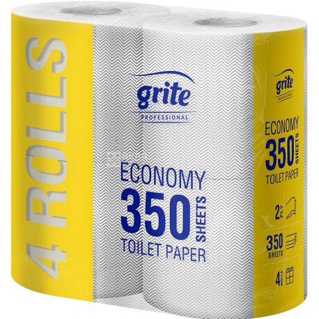 Grite Eco Mini, 4 рул., Туалетная бумага Грите Эко Мини, 2-х слойная, белая с серым оттенком