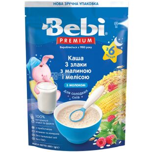 Bebi Premium, 200 г, Каша 3 злаки з малиною та мелісою, з 6 місяців
