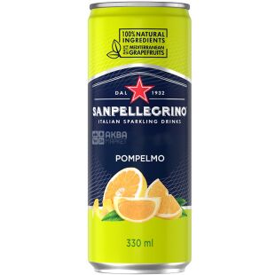 San Pellegrino Pompelmo, 0,33 л, Напиток газированный сокосодержащий Желтый Грейпфрут Сан Пелегрино, ж/б