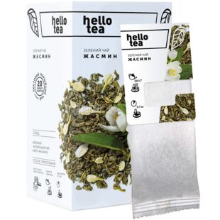 Hello tea, 20 шт., Хэллоу ти, Зеленый чай в фильтр-пакетах, Жасмин