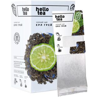 Hello tea, 20 шт., Хеллоу ті, Чорний чай з бергамотом у фільтр-пакетах, Ерл Грей