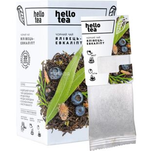 Hello tea, 20 шт., Хеллоу ті, Чорний чай у фільтр-пакетах, Ялівець-евкаліпт